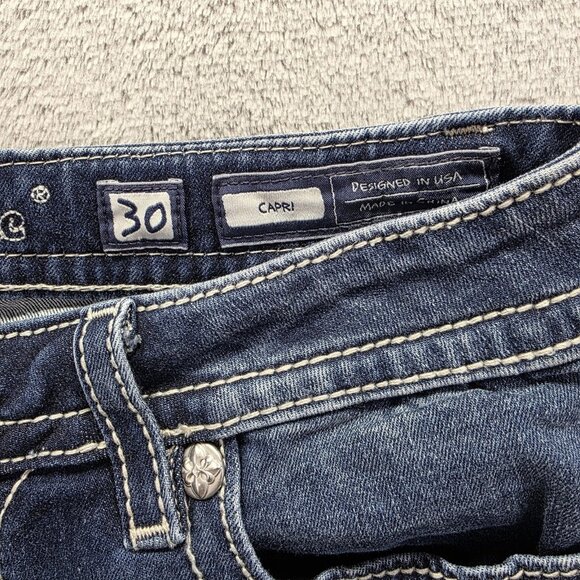 Miss Me Capri Jeans Womens 30 Blue Embroidered Floral Sequin Pockets M3315P - Picture 5 of 11